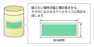 貼りたい場所の縦と横の長さから、その中におさまるラベルサイズの商品を探します。