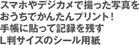 スマホやデジカメで撮った写真をおうちでかんたんプリント！手帳に貼って記録を残すL判サイズのシール用紙